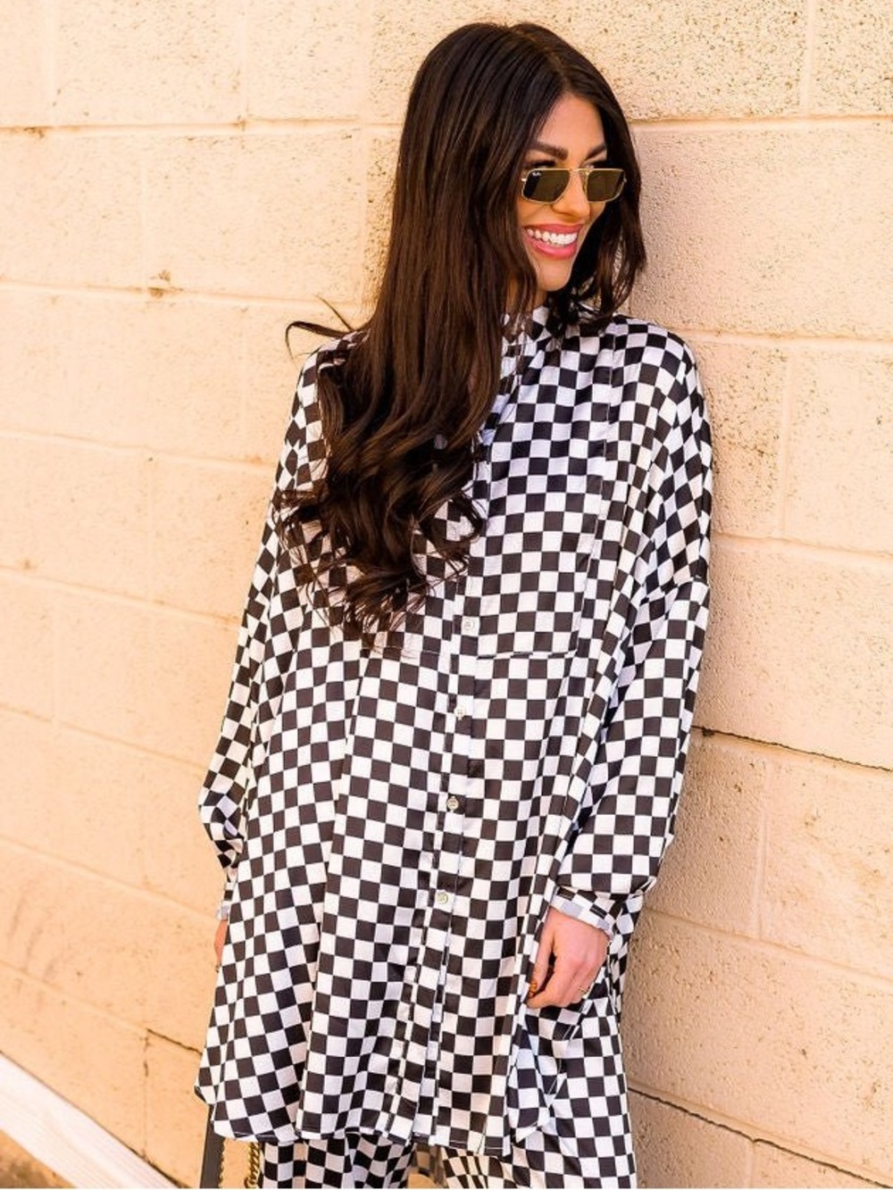 Dressed in LALA Satin Playsuit in Checkerboard Top - M